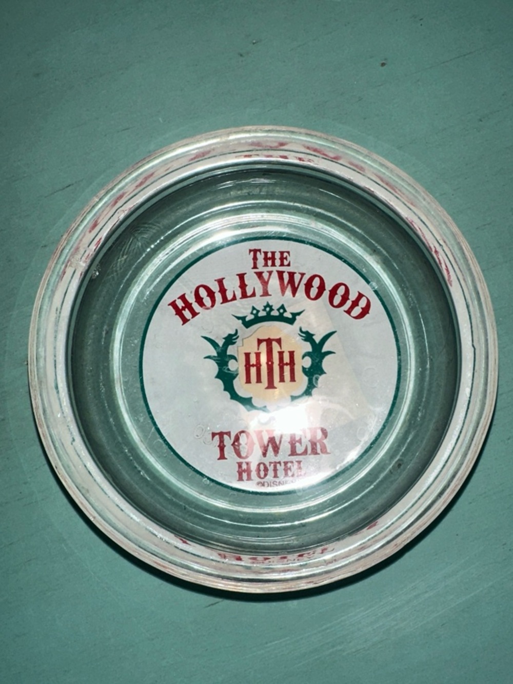 The Hollywood Tower Hotel Glass Ashtray - White with Red  Logo